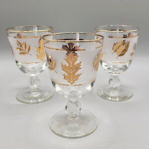 Vintage Libbey Golden Foliage Water Goblets Clear Pedestal Base Set of 3